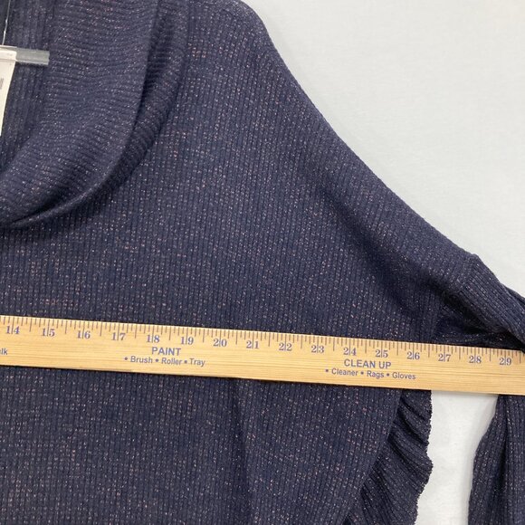 New Anthropologie Postmark XS/S Navy Metallic Cowl neck Relaxed Ruffle Sweater - Picture 8 of 11